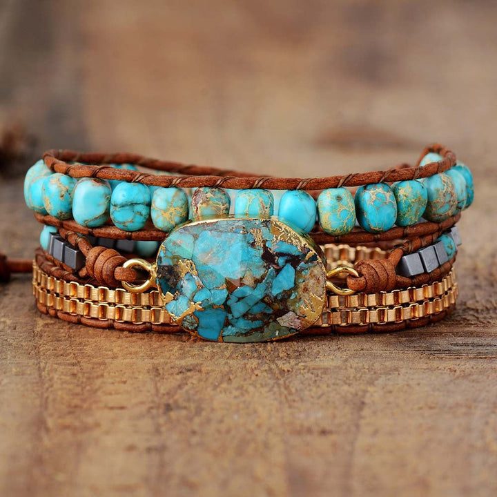 TURQUOISE & JASPER HEALING WRAP BRACELET