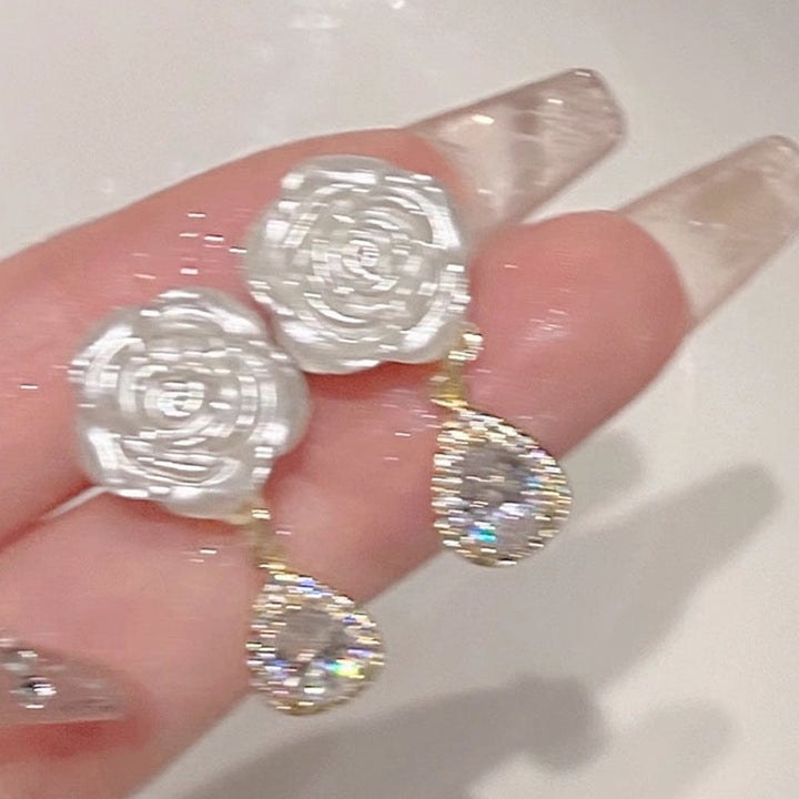 White Camellia Diamond Earrings
