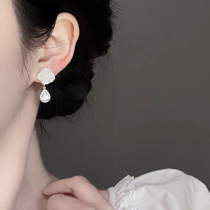 White Camellia Diamond Earrings