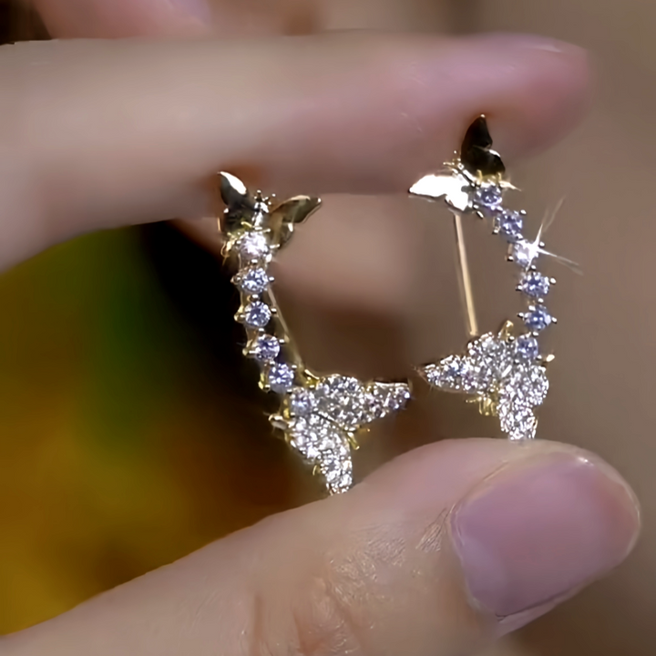 14K Gold-Plated Elegant Zircon Diamond Butterfly Crawlers