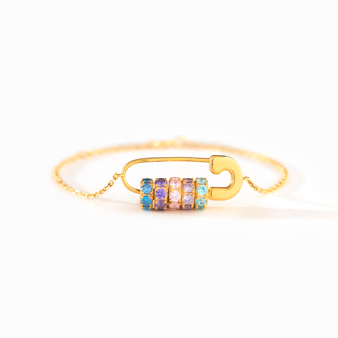 Mama's Mini Squad Safety Pin 1-8 Birthstone Bracelet