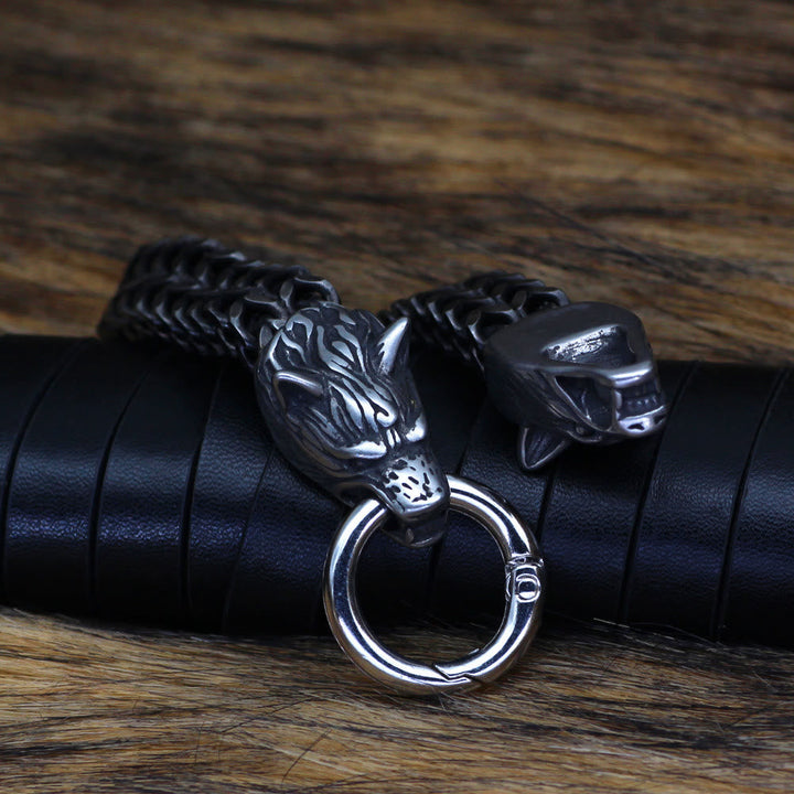 Nordic Fenrir Majestic Wolf Head Chain Bracelet