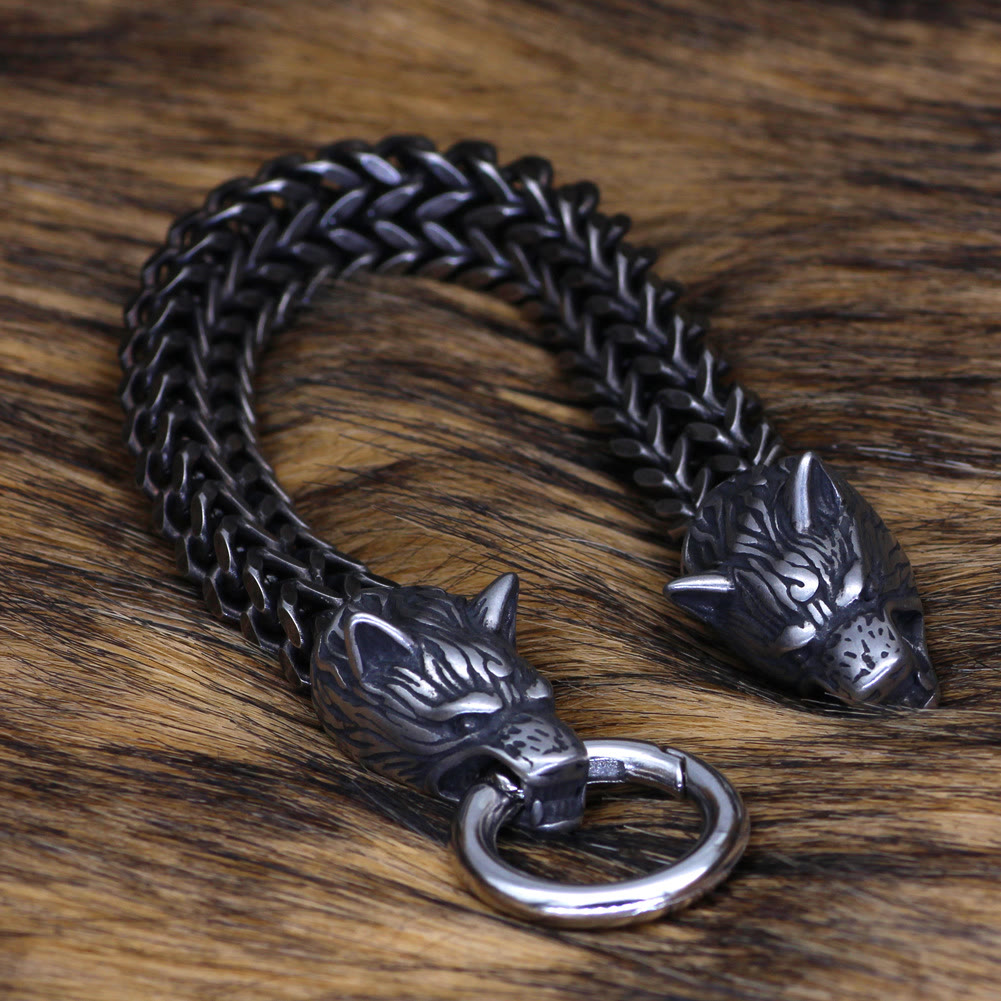 Nordic Fenrir Majestic Wolf Head Chain Bracelet