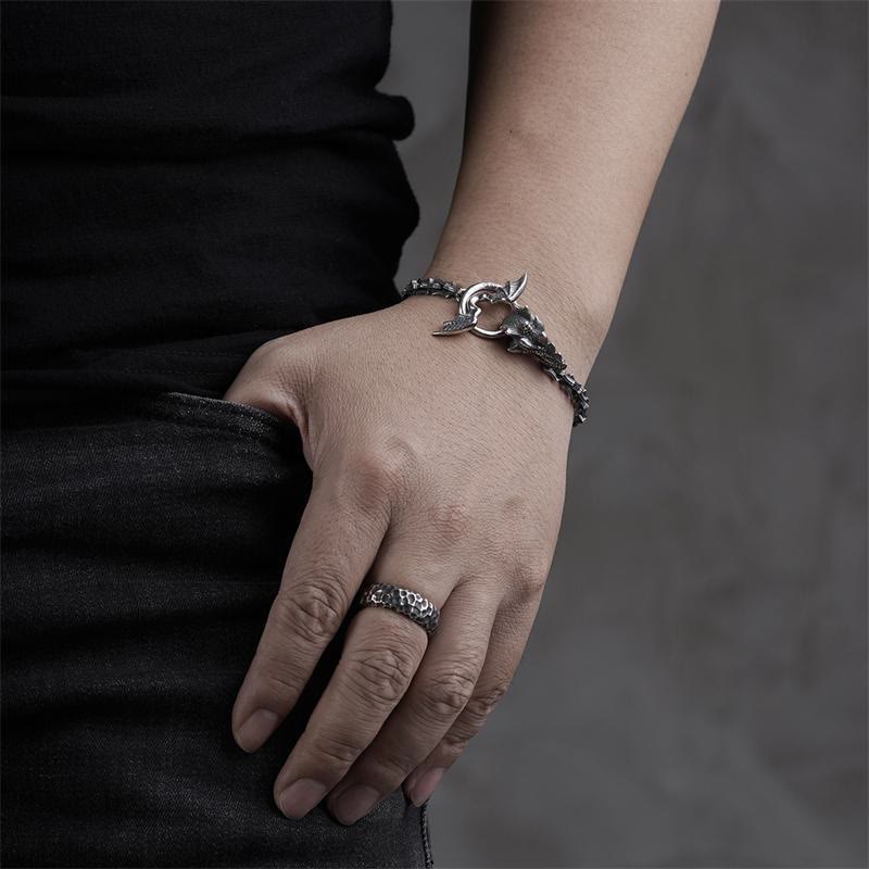 Gothic Style Dragon Bone Chain Dragon Head Bracelet