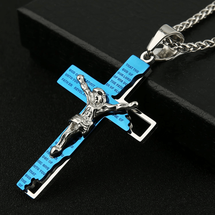 Christianartworkshop Stainless Steel Crucifix Bible Prayer Pendant Necklace Chain