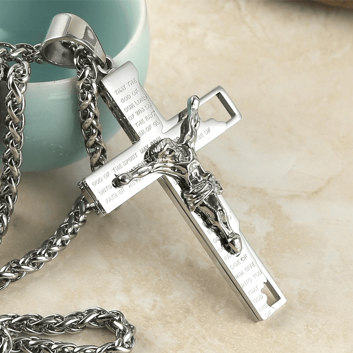 Christianartworkshop Stainless Steel Crucifix Bible Prayer Pendant Necklace Chain