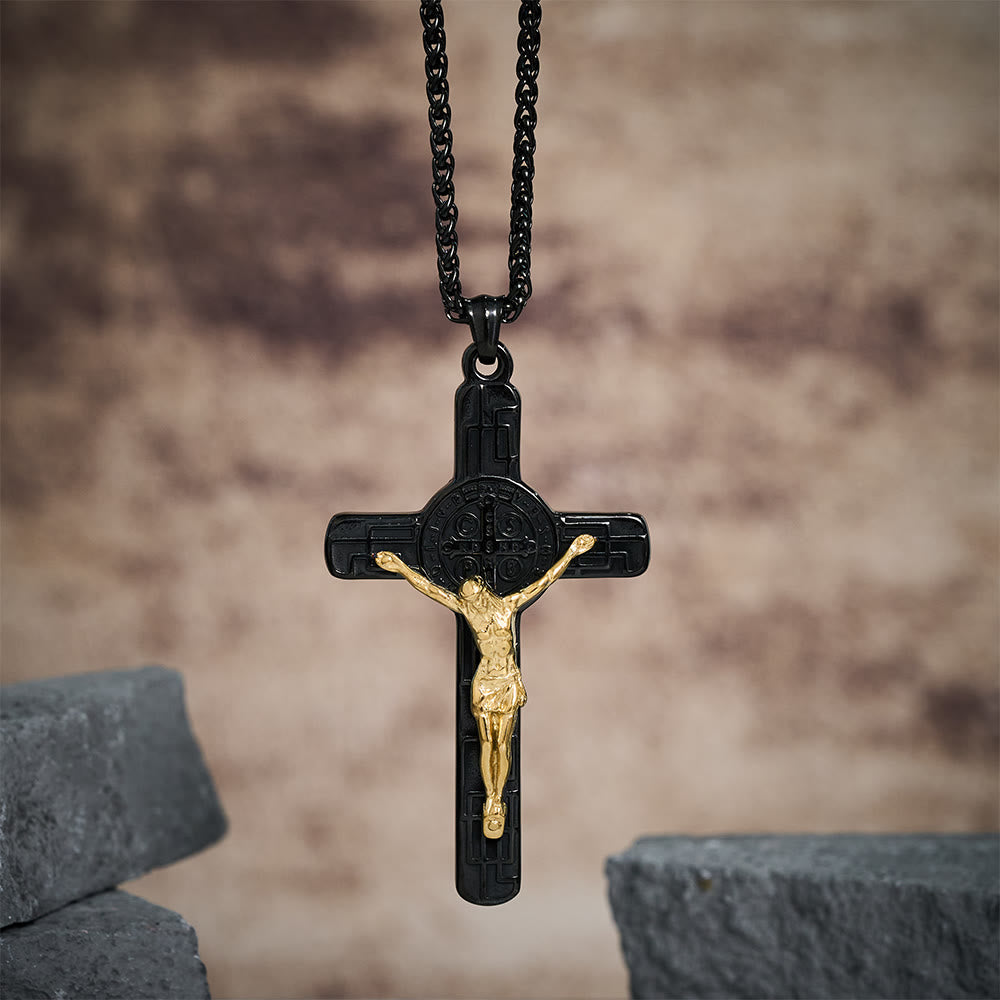 Christianartworkshop Classic Retro Style Crucifix St. Benedict Medal Protection Pendant Necklace