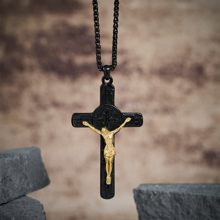 Christianartworkshop Classic Retro Style Crucifix St. Benedict Medal Protection Pendant Necklace