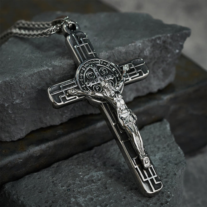 Christianartworkshop Classic Retro Style Crucifix St. Benedict Medal Protection Pendant Necklace