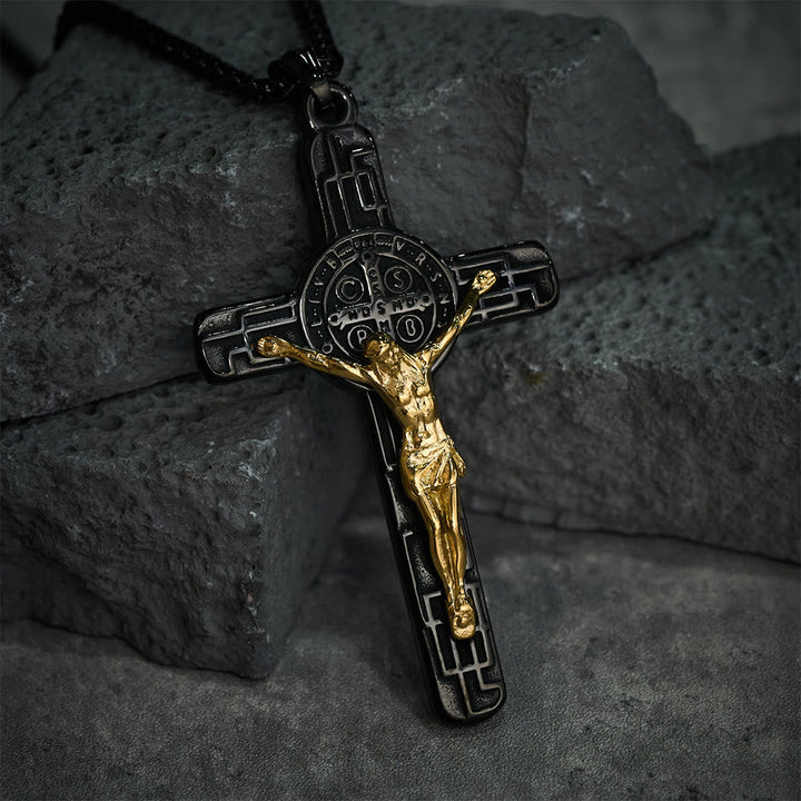 Christianartworkshop Classic Retro Style Crucifix St. Benedict Medal Protection Pendant Necklace