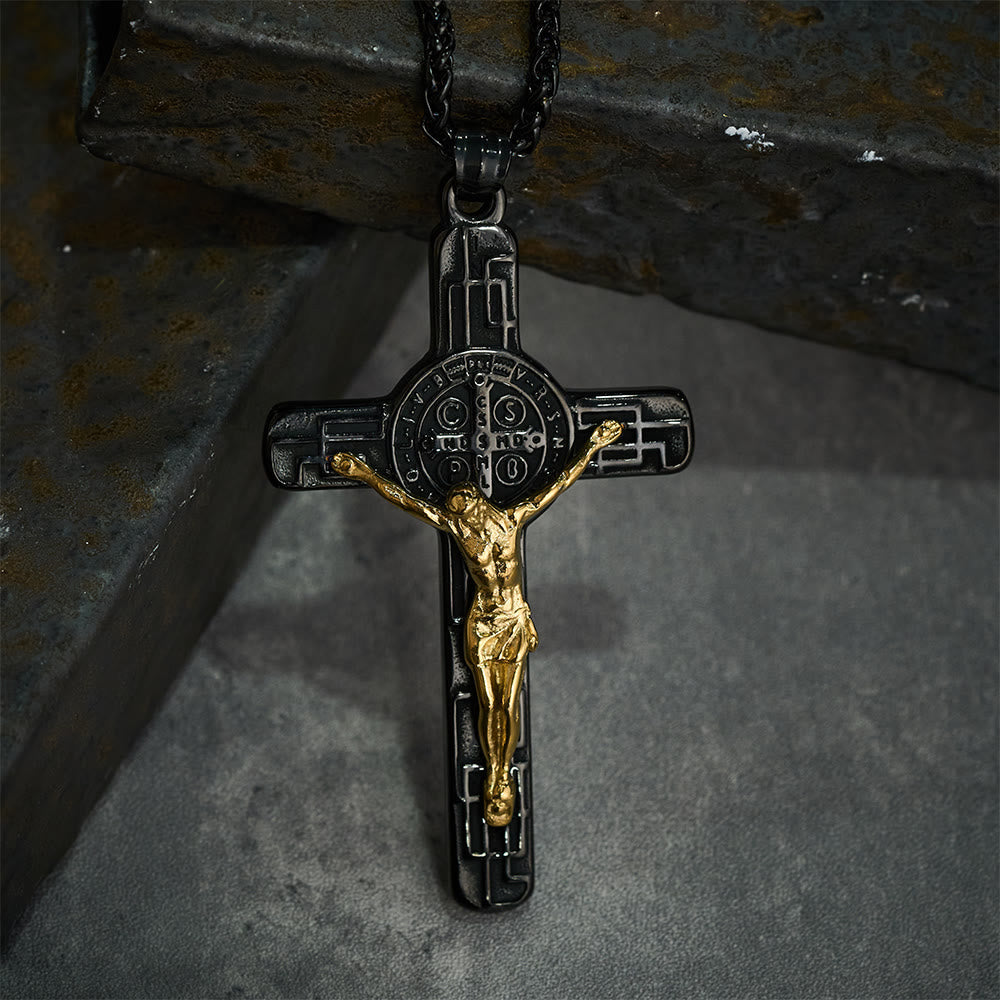 Christianartworkshop Classic Retro Style Crucifix St. Benedict Medal Protection Pendant Necklace