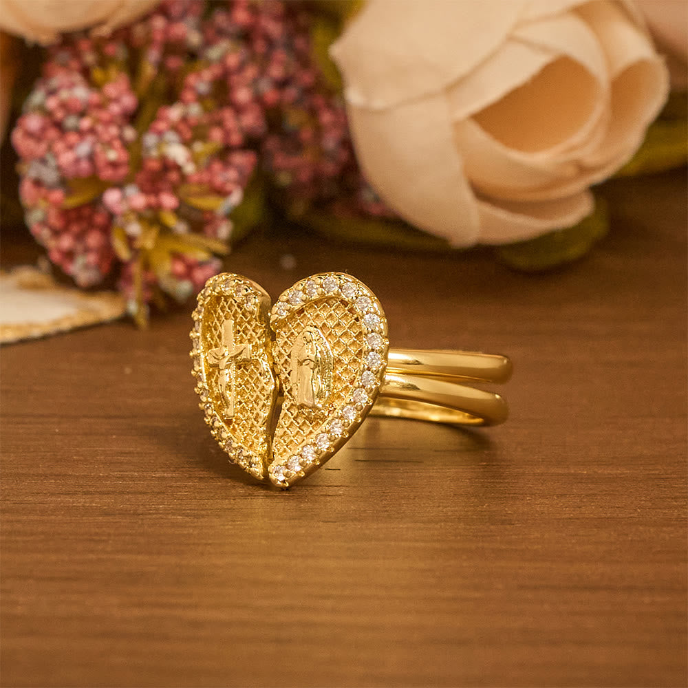 Christianartworkshop Classic Cross Split Heart Adjustable Ring: A Symbol Of Hope & Eternal Salvation