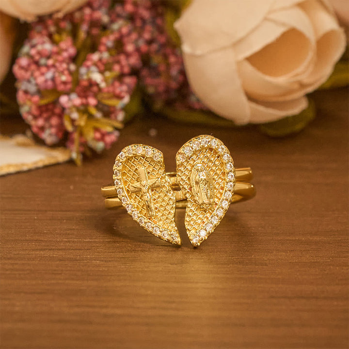 Christianartworkshop Classic Cross Split Heart Adjustable Ring: A Symbol Of Hope & Eternal Salvation
