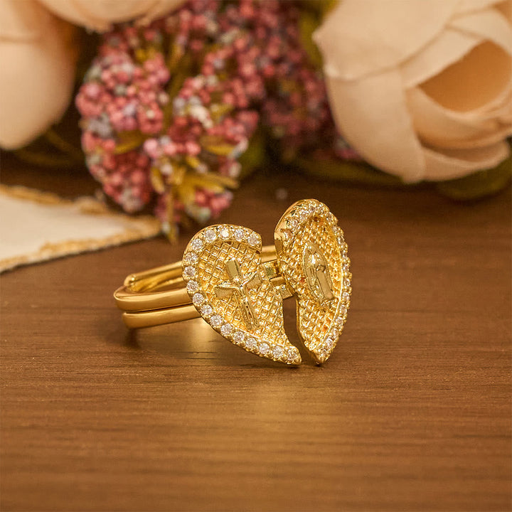 Christianartworkshop Classic Cross Split Heart Adjustable Ring: A Symbol Of Hope & Eternal Salvation