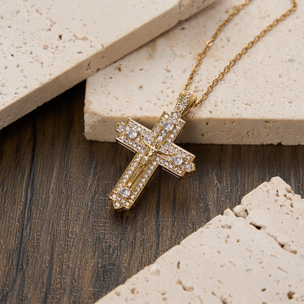 Christianartworkshop Intricate Iced-Out Crucifix Necklace with Detailed Jesus Figure: A Reminder of Sacred Truth and Guidance