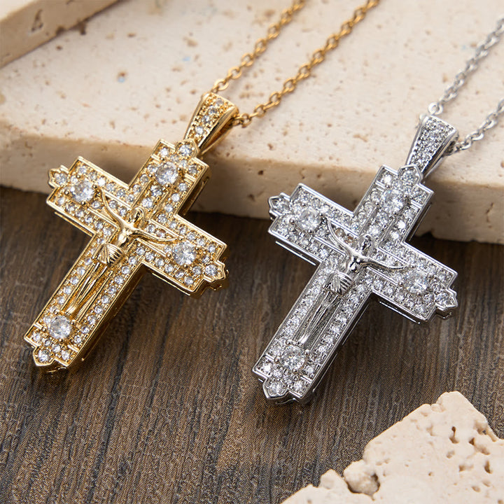 Christianartworkshop Intricate Iced-Out Crucifix Necklace with Detailed Jesus Figure: A Reminder of Sacred Truth and Guidance