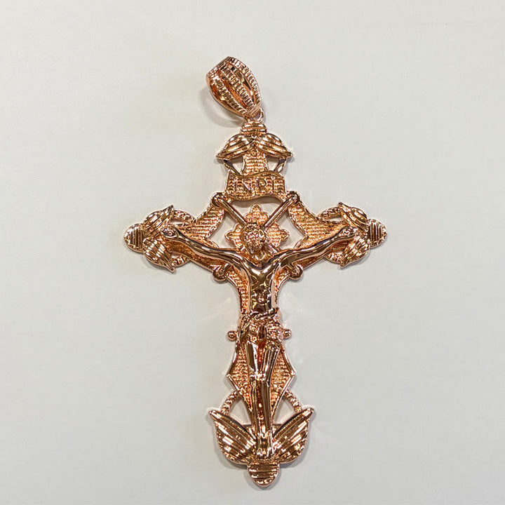 Christianartworkshop Detailed Carved Winged Crucifix Rope Chain Necklace: Graceful Token of Gentle Heavenly Mercy