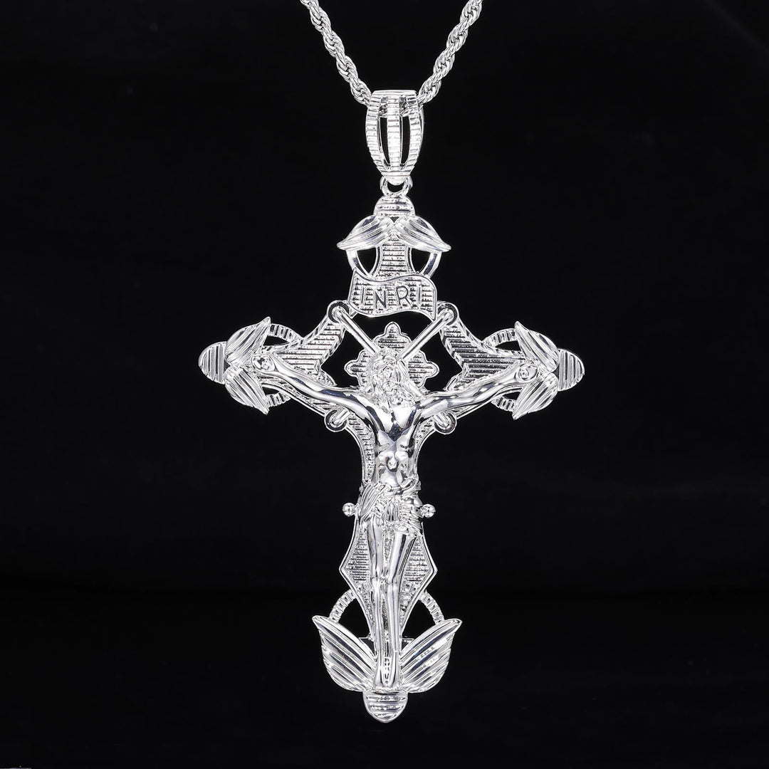 Christianartworkshop Detailed Carved Winged Crucifix Rope Chain Necklace: Graceful Token of Gentle Heavenly Mercy