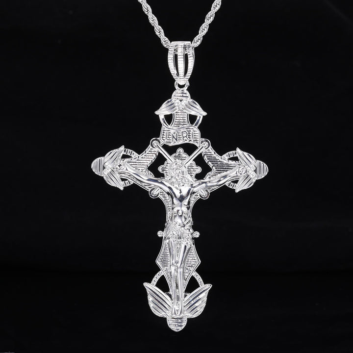 Christianartworkshop Detailed Carved Winged Crucifix Rope Chain Necklace: Graceful Token of Gentle Heavenly Mercy