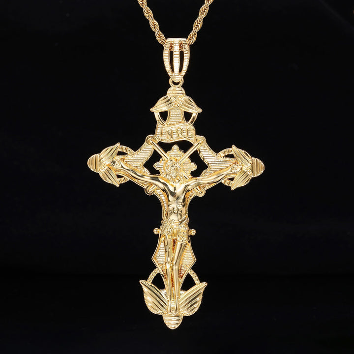 Christianartworkshop Detailed Carved Winged Crucifix Rope Chain Necklace: Graceful Token of Gentle Heavenly Mercy