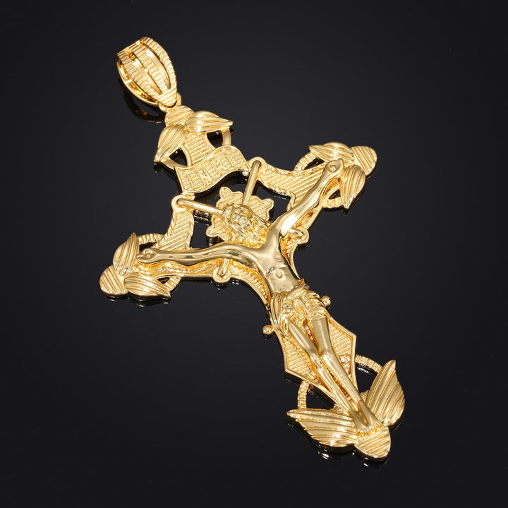 Christianartworkshop Detailed Carved Winged Crucifix Rope Chain Necklace: Graceful Token of Gentle Heavenly Mercy