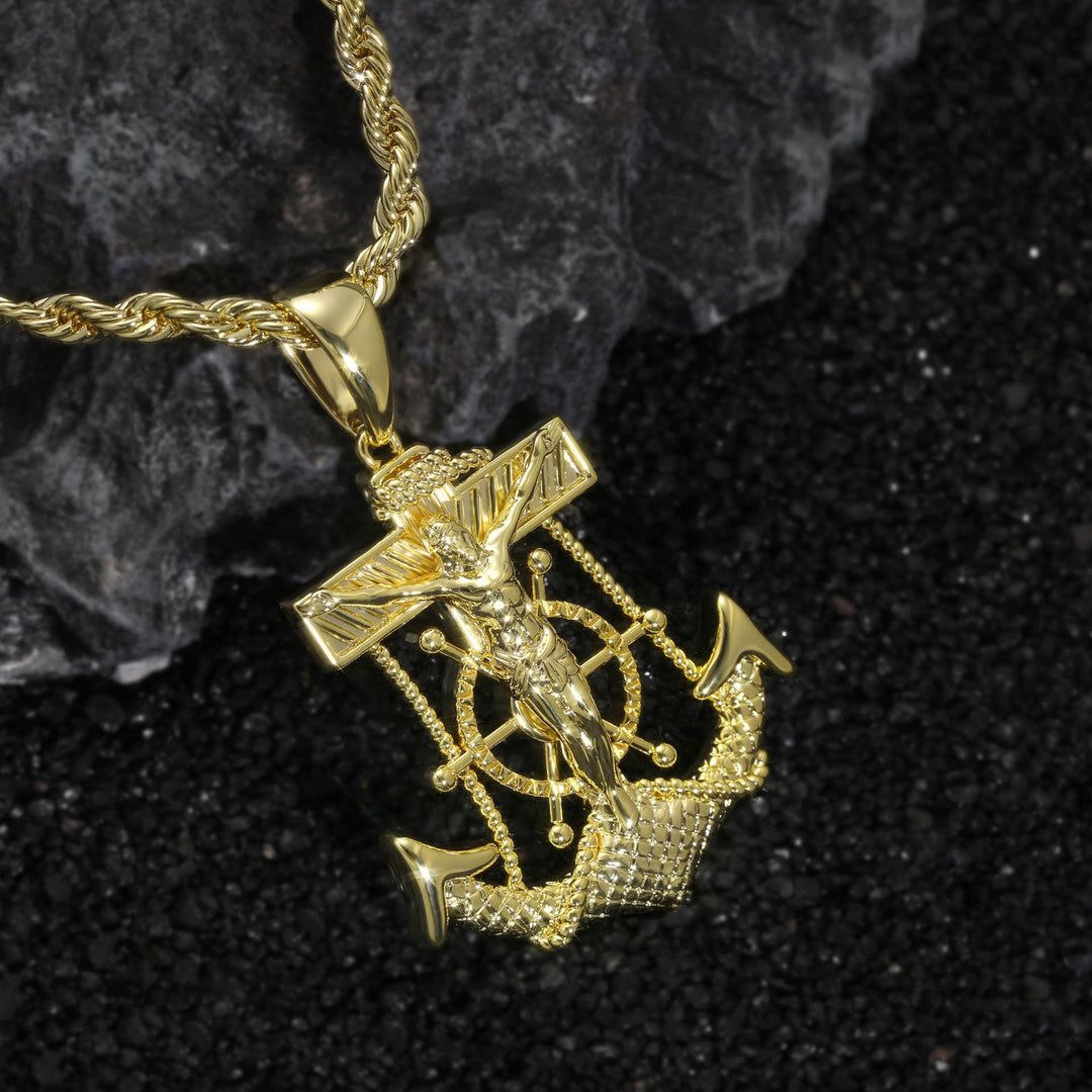 Christianartworkshop Integrated Ship Wheel Crucifix Anchor Pendant: Timeless Emblem of Steadfast Spiritual Trust