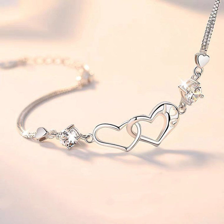Mother And Daughter Birthstone Custom Double Heart Bracelet