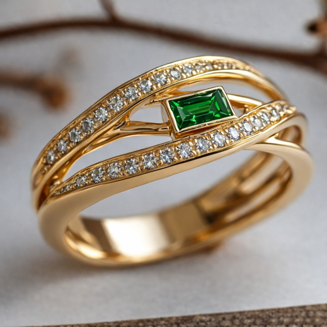 Golden Ivy Emerald Ring