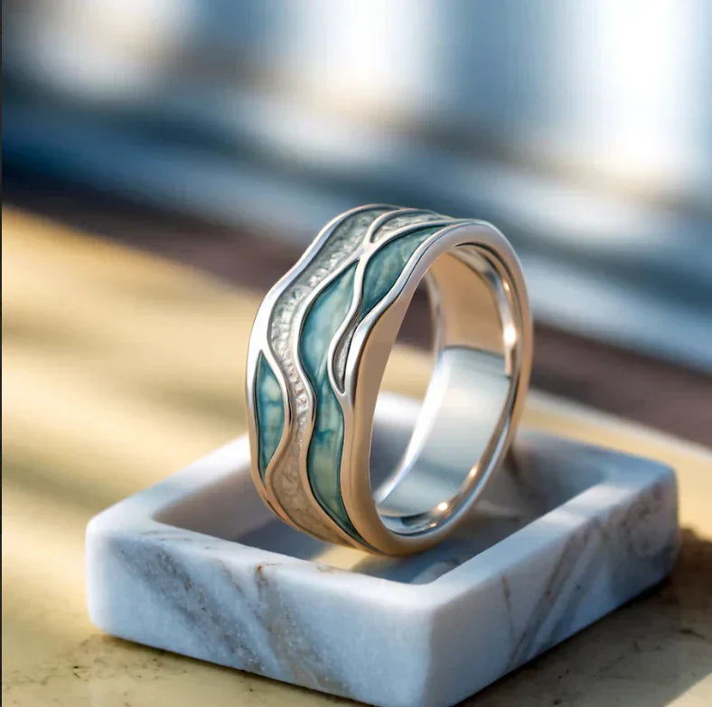 Silver Wave Ring with Turquoise Accents