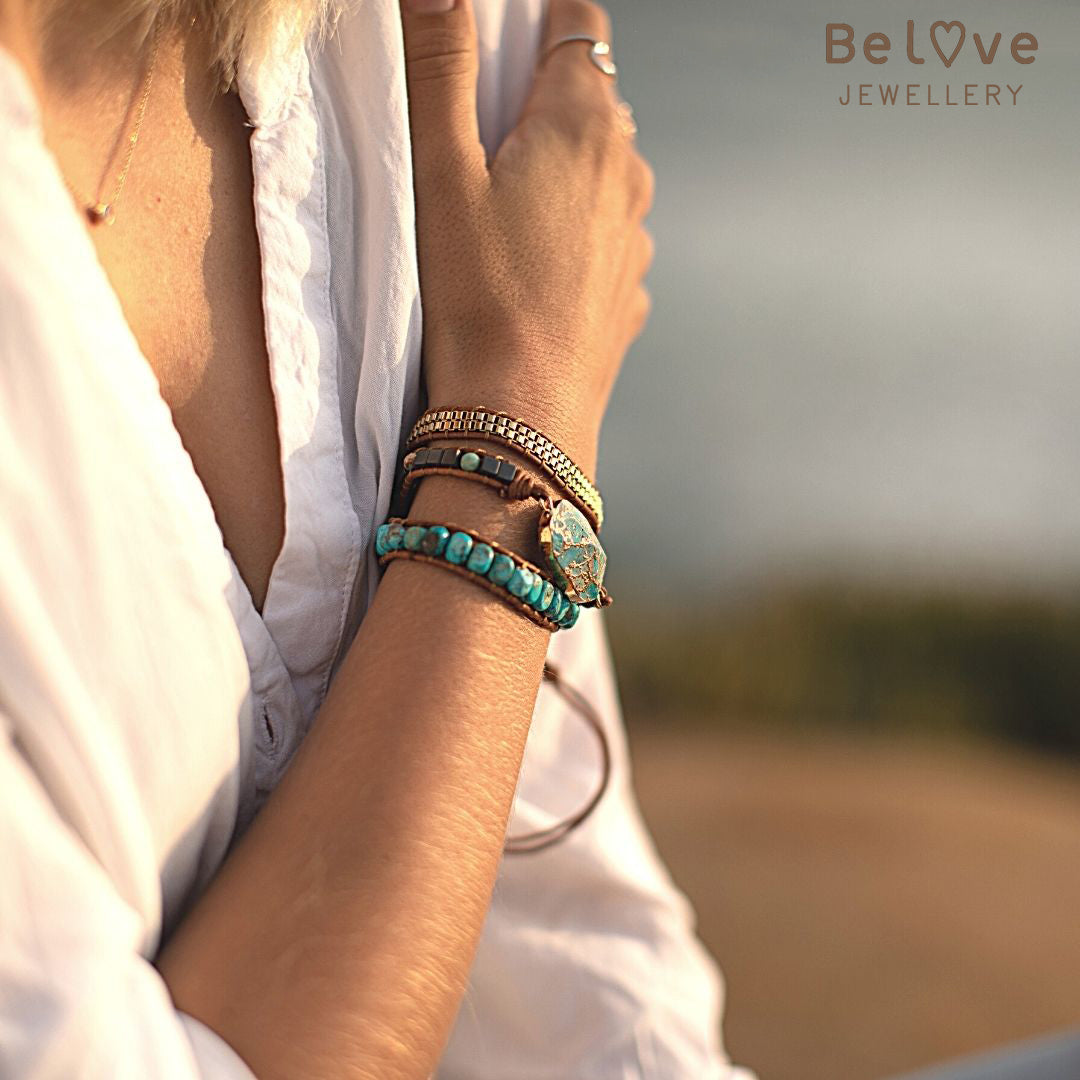 TURQUOISE & JASPER HEALING WRAP BRACELET