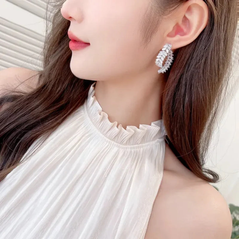 14K Gold-Plated Exquisite Crystal Heart Wheat Earrings