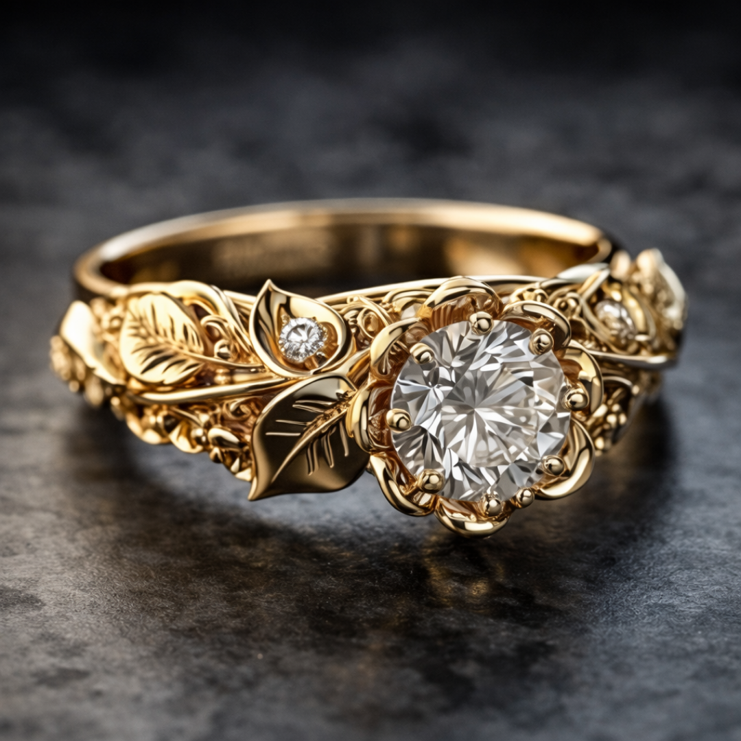 Golden Leaf Zirconia Ring