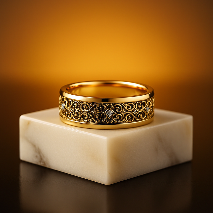 Exotic Fine Golden Hollow Ring