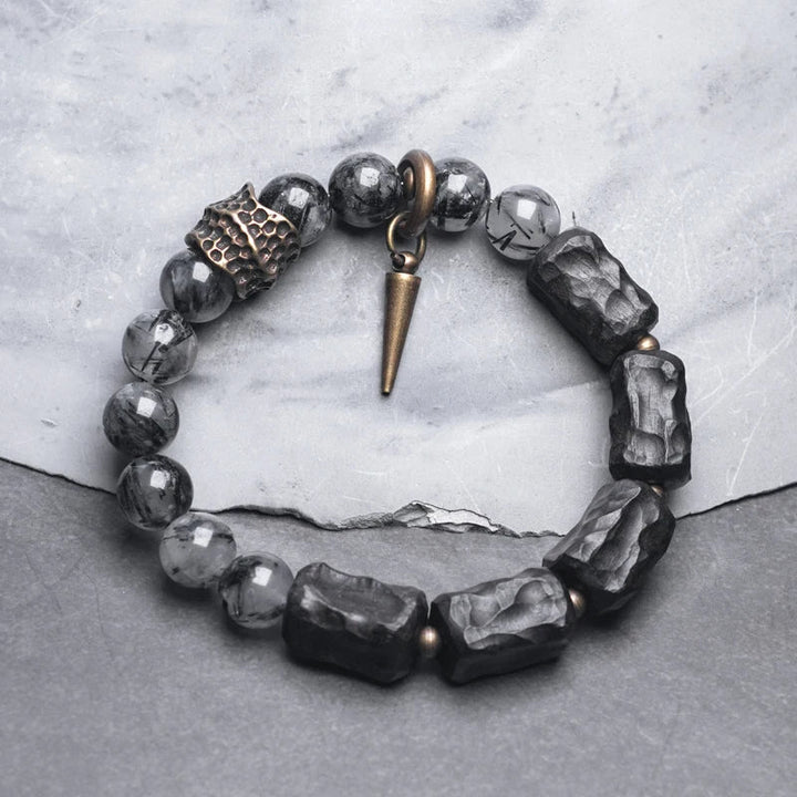Vidar | Handmade Black Rutilated Quartz, Ebony & Copper Bracelet
