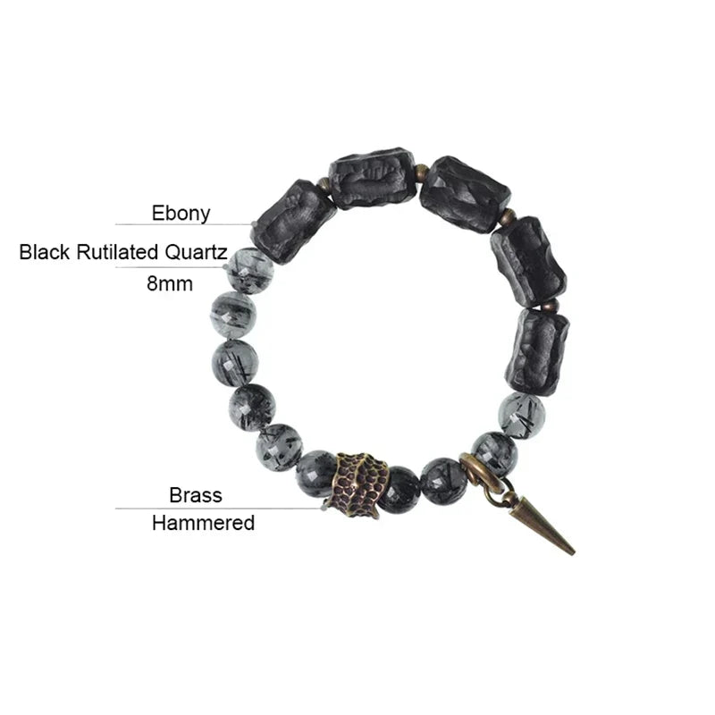 Vidar | Handmade Black Rutilated Quartz, Ebony & Copper Bracelet