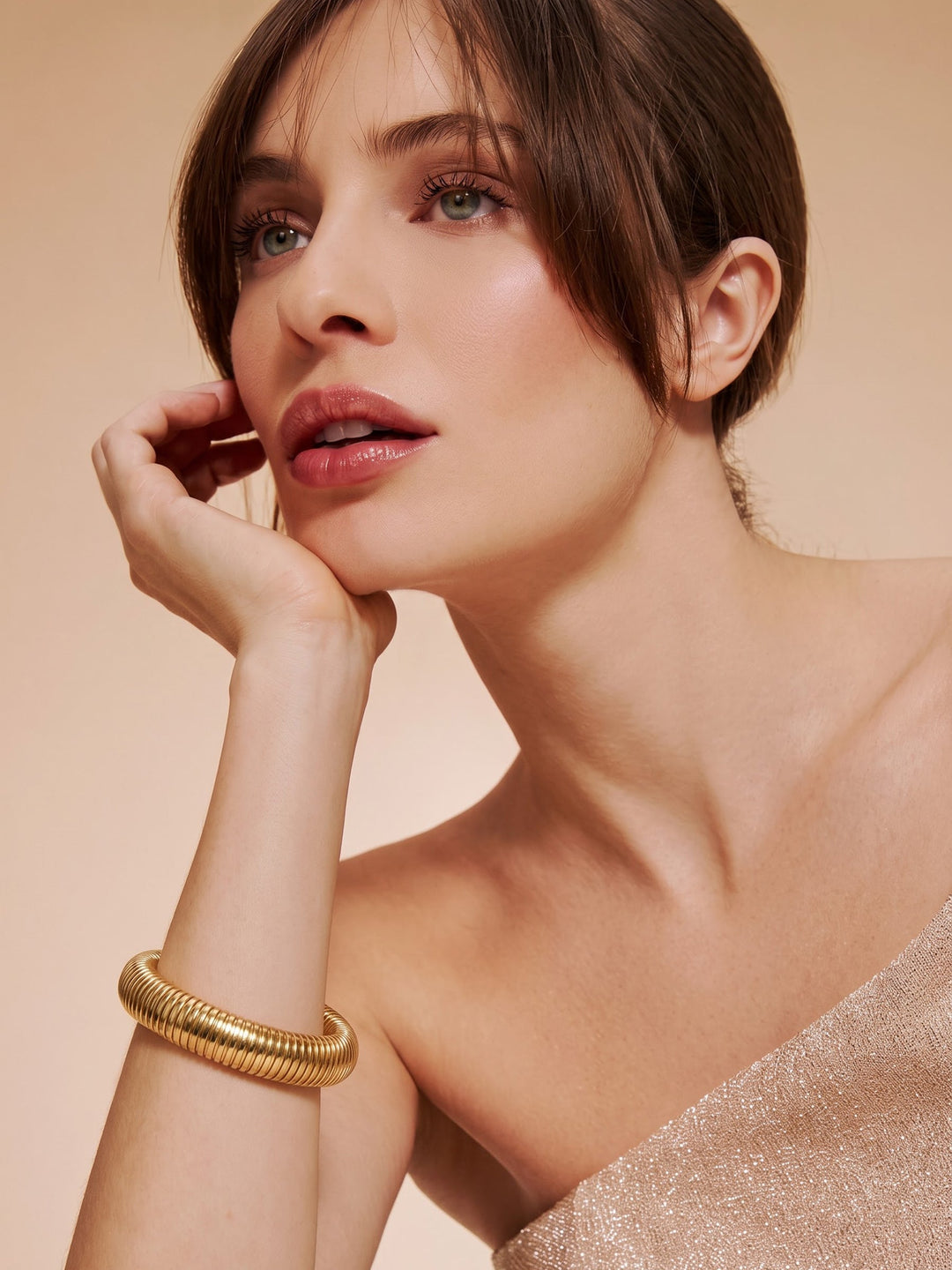 Abby Ribbed 18K Gold Plated Bangle Bracelet