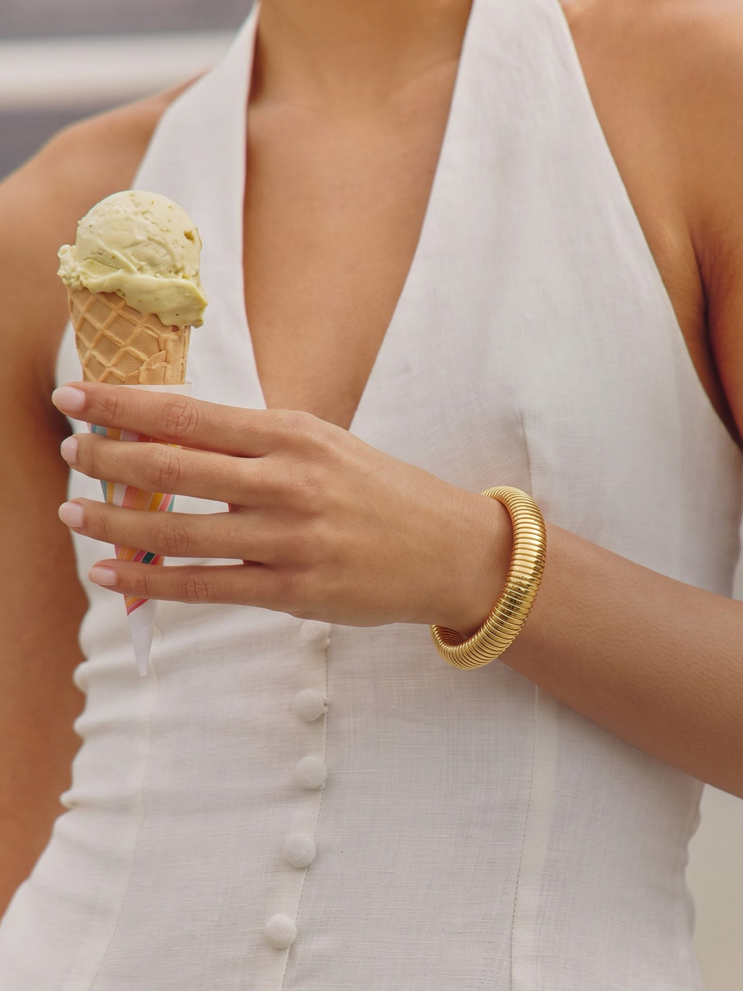 Abby Ribbed 18K Gold Plated Bangle Bracelet