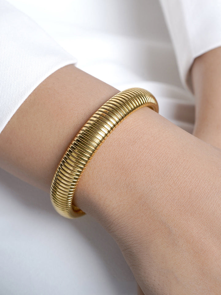 Abby Ribbed 18K Gold Plated Bangle Bracelet