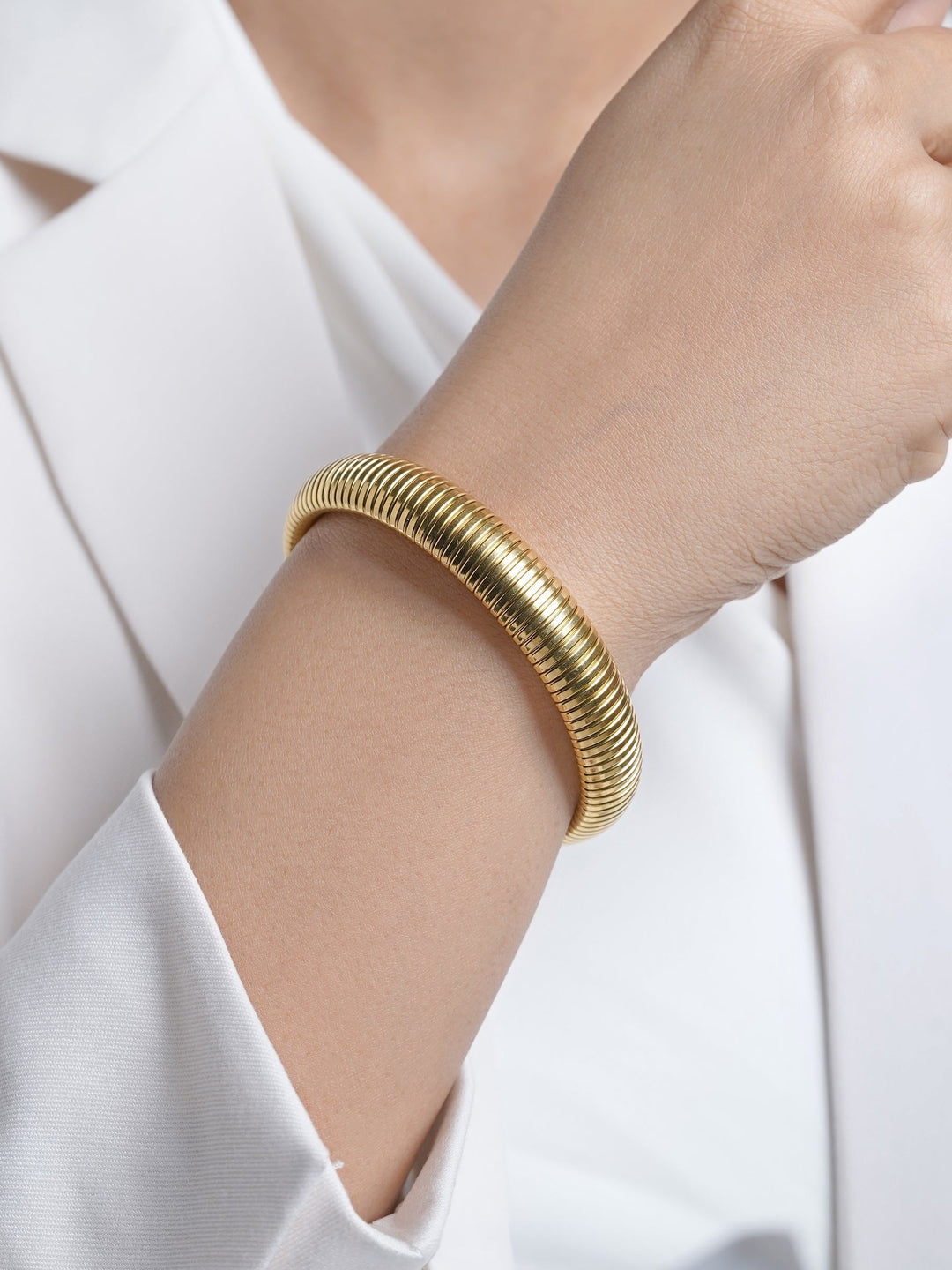 Abby Ribbed 18K Gold Plated Bangle Bracelet