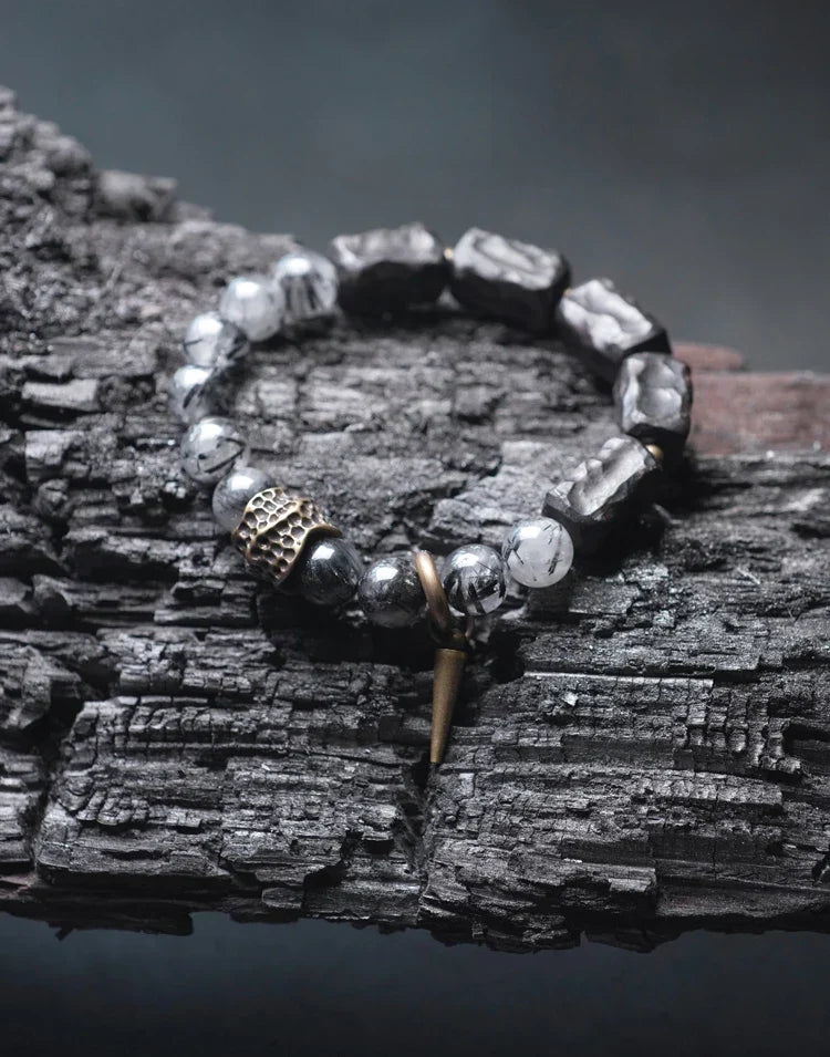 Vidar | Handmade Black Rutilated Quartz, Ebony & Copper Bracelet