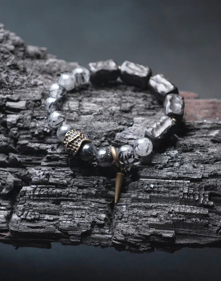 Vidar | Handmade Black Rutilated Quartz, Ebony & Copper Bracelet