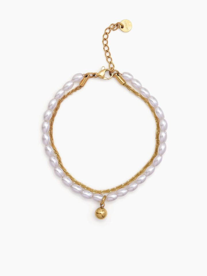 Beatrice Layered Pearl Charm 18K Gold Plated Bracelet