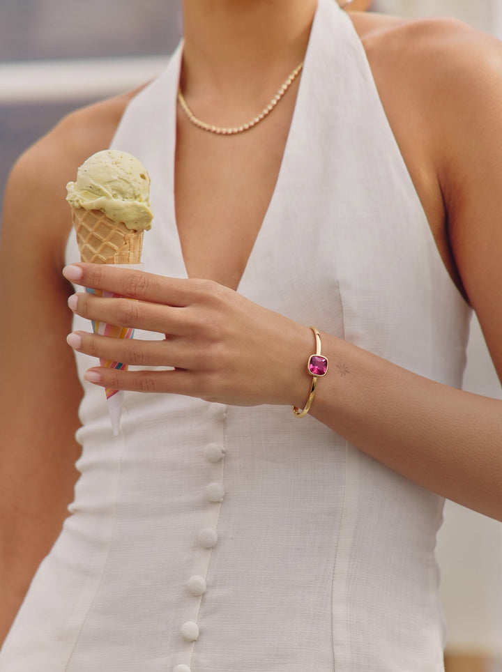 Caesar Pink Solitaire 18K Gold Plated Band Bracelet