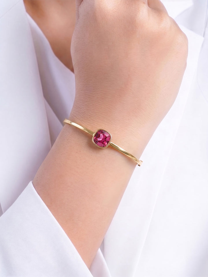Caesar Pink Solitaire 18K Gold Plated Band Bracelet