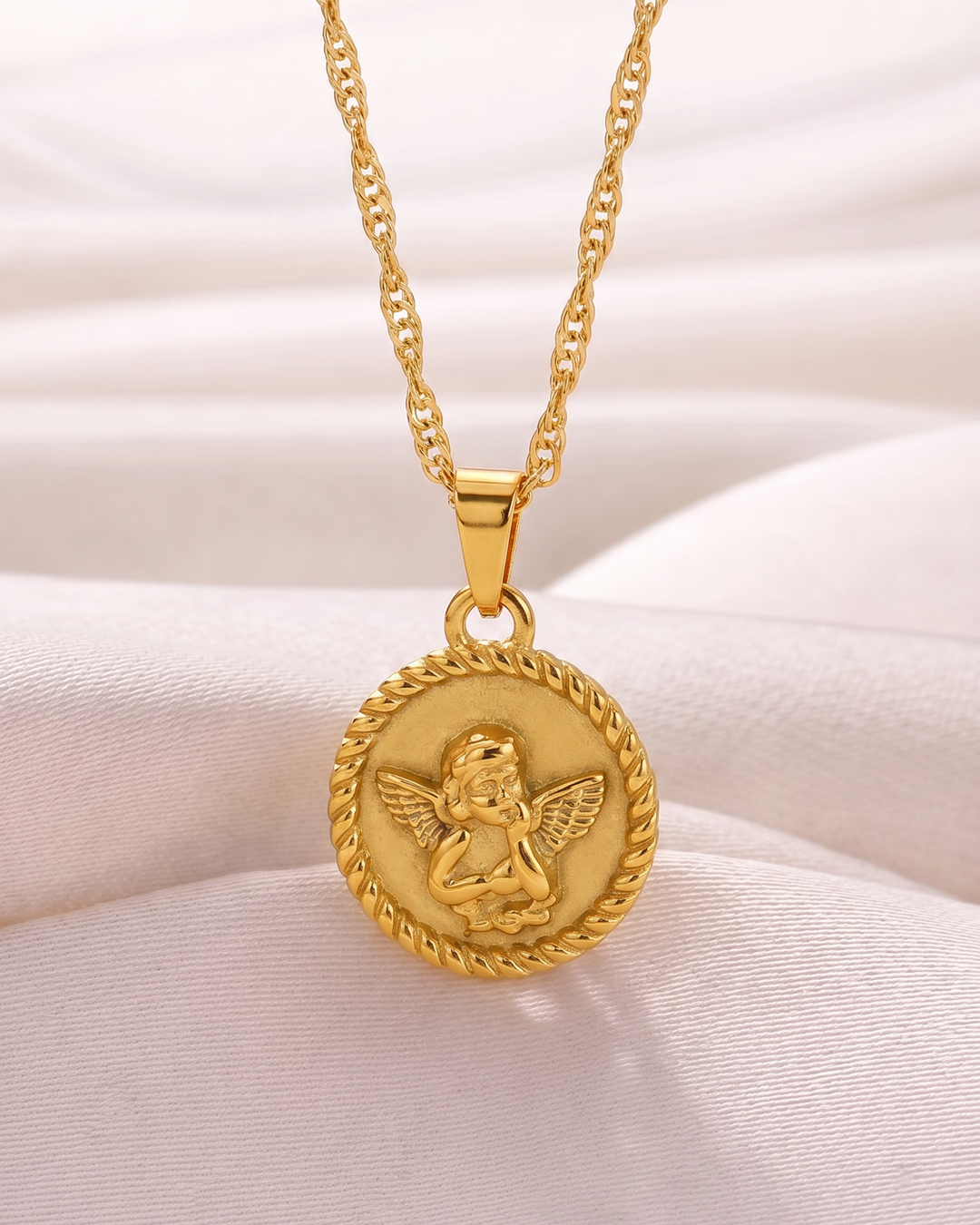 Necklace with Guardian Angel Medal (18-carat gold plated)