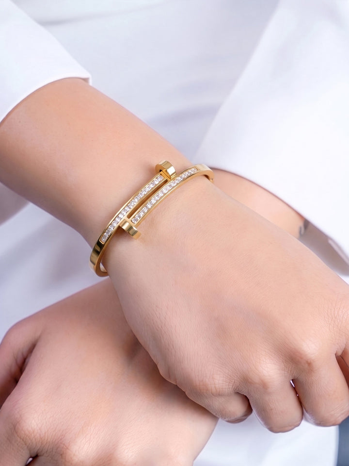 Damaris Diamond Nail 18K Gold Plated Women's Band Bracelet