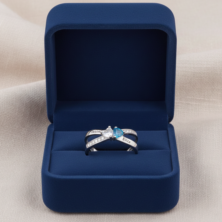 For My Daughter- Custom Promise Two Heart Birthstone Ring