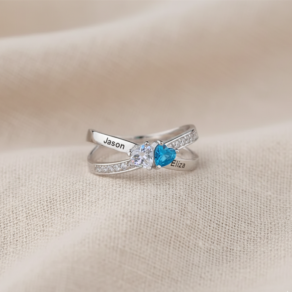 For My Daughter- Custom Promise Two Heart Birthstone Ring
