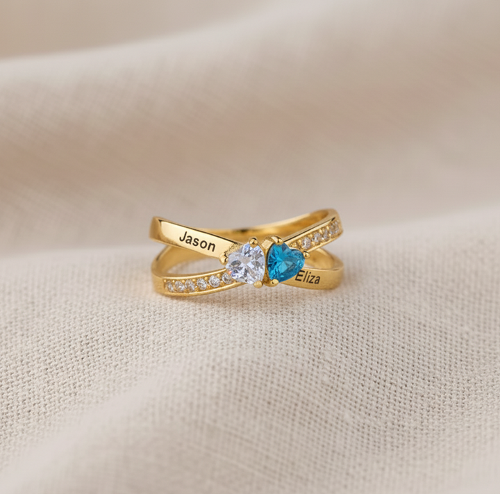For My Daughter- Custom Promise Two Heart Birthstone Ring