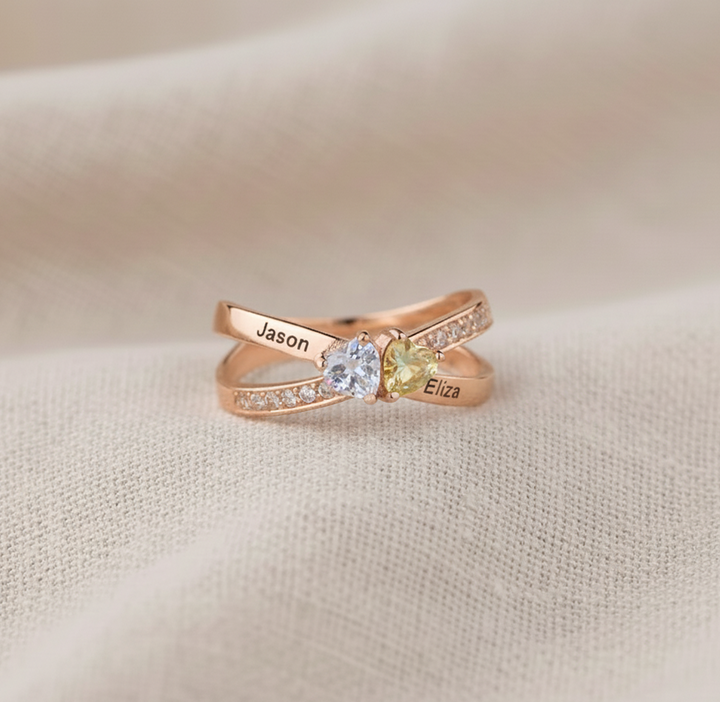 For My Daughter- Custom Promise Two Heart Birthstone Ring